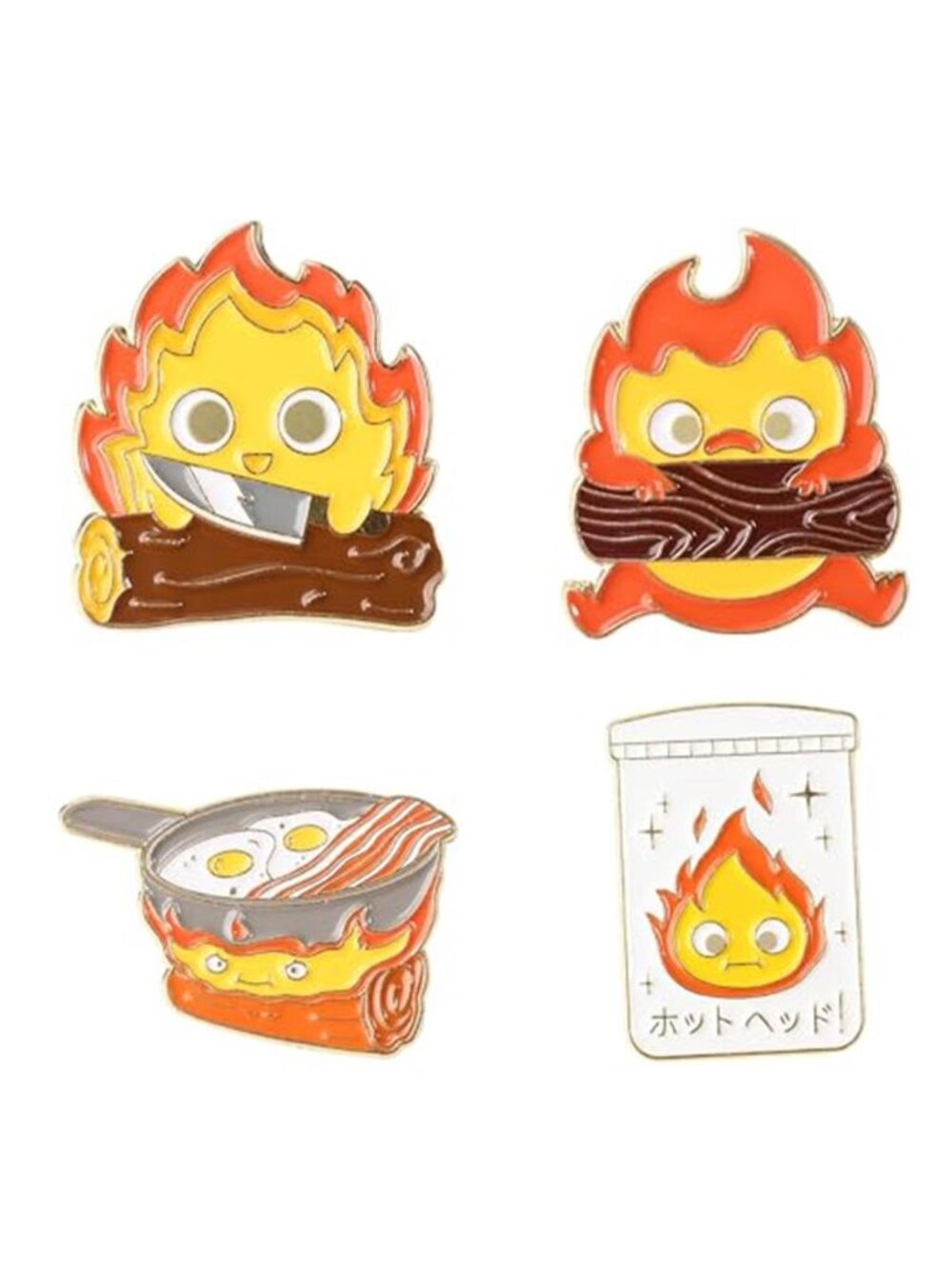 Pounchi Cartoon Calcifer Enamel Pins (4 Pcs)